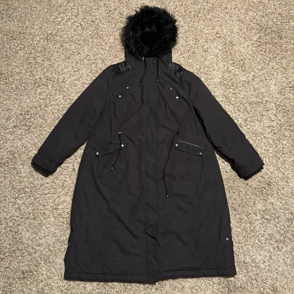 Torrid Womens Black Wind & Water Resistant Faux Fur Hooded Jacket Plus Size 2 - Picture 3 of 16